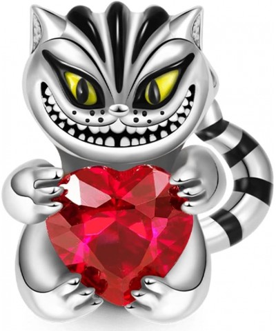 Cheshire Cat Embraces Heart Gemstone Charm Fit Women Bracelet Necklaces Fashion Gifts 925 Sterling Silver DIY Jewelry $9.47 B...