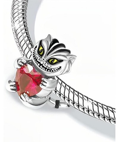 Cheshire Cat Embraces Heart Gemstone Charm Fit Women Bracelet Necklaces Fashion Gifts 925 Sterling Silver DIY Jewelry $9.47 B...