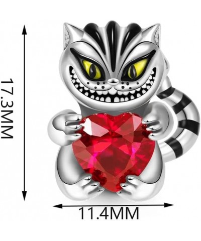 Cheshire Cat Embraces Heart Gemstone Charm Fit Women Bracelet Necklaces Fashion Gifts 925 Sterling Silver DIY Jewelry $9.47 B...