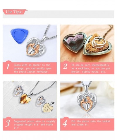 Locket Necklace that Hold Pictures 925 Sterling Silver Photo Locket for Women Men Gold B-mother and child-Rose Gold Non-custo...