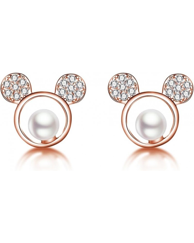 925 Sterling Silver Sparkling CZ Mouse Studs Earrings for Women Teen girls Cute Mouse Earrings B-Rose Gold Plated $10.63 Earr...