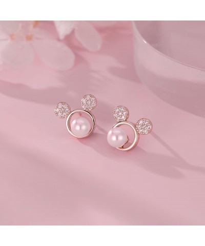 925 Sterling Silver Sparkling CZ Mouse Studs Earrings for Women Teen girls Cute Mouse Earrings B-Rose Gold Plated $10.63 Earr...