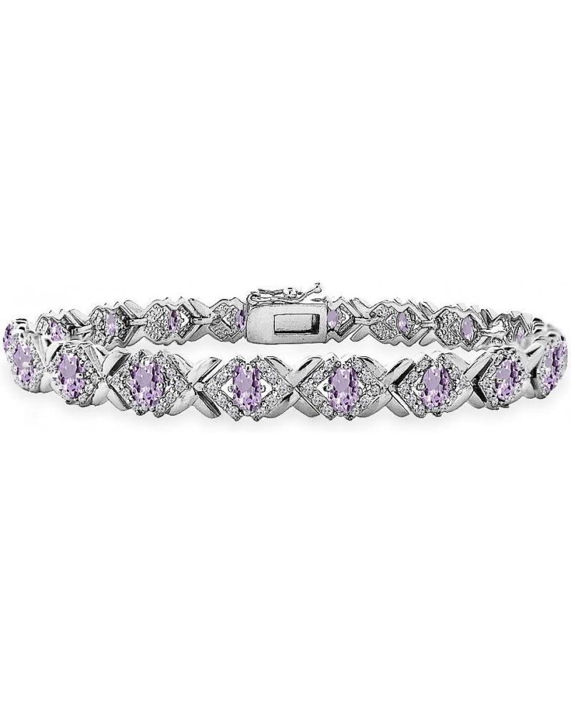 Sterling Silver Genuine or Synthetic Gemstone Oval X Design Polished Tennis Bracelet for Women Amethyst - Sterling Silver $38...