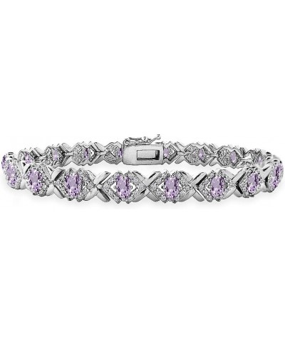 Sterling Silver Genuine or Synthetic Gemstone Oval X Design Polished Tennis Bracelet for Women Amethyst - Sterling Silver $38...