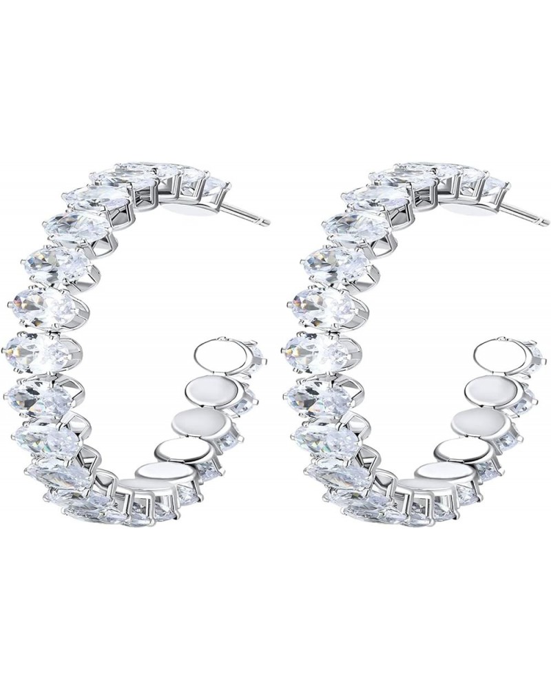 Crystal Hoop Earring for Women Girl Dainty Open Large Rhinestone Earring Jewelry Gift Silver $9.68 Earrings