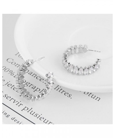 Crystal Hoop Earring for Women Girl Dainty Open Large Rhinestone Earring Jewelry Gift Silver $9.68 Earrings