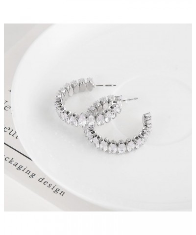 Crystal Hoop Earring for Women Girl Dainty Open Large Rhinestone Earring Jewelry Gift Silver $9.68 Earrings