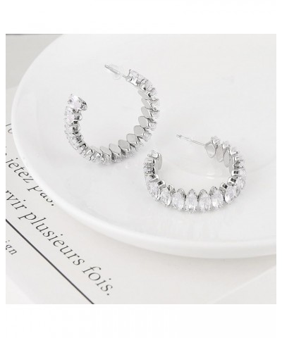 Crystal Hoop Earring for Women Girl Dainty Open Large Rhinestone Earring Jewelry Gift Silver $9.68 Earrings