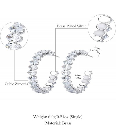 Crystal Hoop Earring for Women Girl Dainty Open Large Rhinestone Earring Jewelry Gift Silver $9.68 Earrings