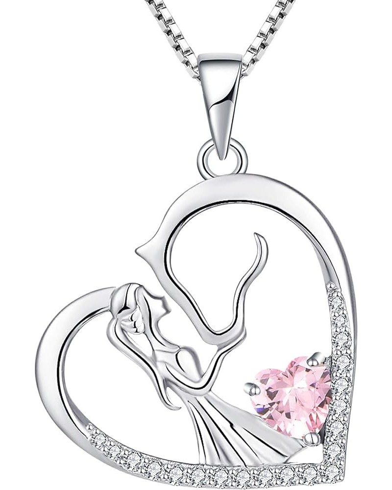 Horse Necklace 925 Sterling Silver Love Heart Pendant for Women 18k White Gold Plated Animal Jewelry 10-pink tourmaline-Oct $...