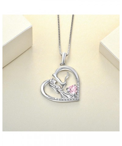 Horse Necklace 925 Sterling Silver Love Heart Pendant for Women 18k White Gold Plated Animal Jewelry 10-pink tourmaline-Oct $...