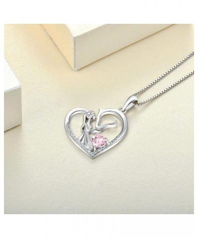 Horse Necklace 925 Sterling Silver Love Heart Pendant for Women 18k White Gold Plated Animal Jewelry 10-pink tourmaline-Oct $...