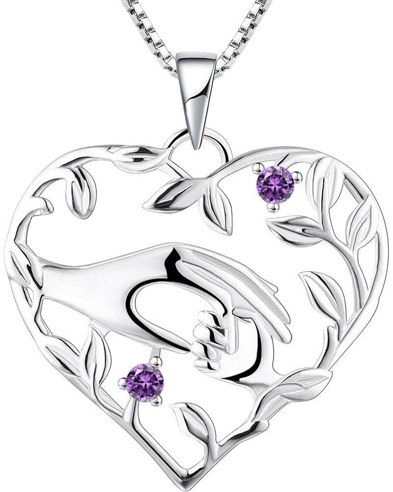 Mom Necklace 925 Sterling Silver Mother Hold Child's Hand Pendant Filigree Leaf Jewelry Gifts for Mum 02-Amethyst-Feb $40.49 ...