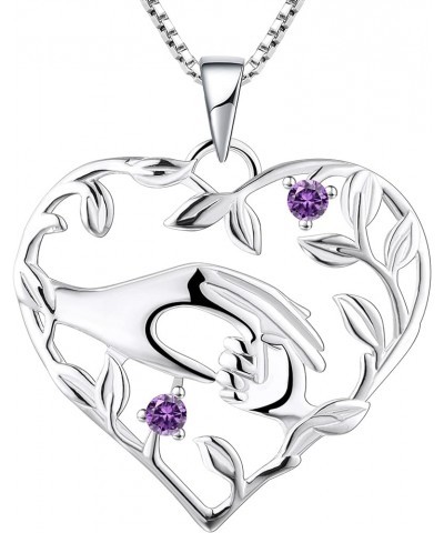 Mom Necklace 925 Sterling Silver Mother Hold Child's Hand Pendant Filigree Leaf Jewelry Gifts for Mum 02-Amethyst-Feb $40.49 ...