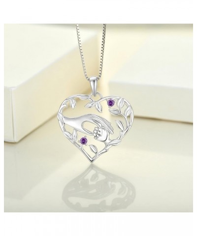 Mom Necklace 925 Sterling Silver Mother Hold Child's Hand Pendant Filigree Leaf Jewelry Gifts for Mum 02-Amethyst-Feb $40.49 ...