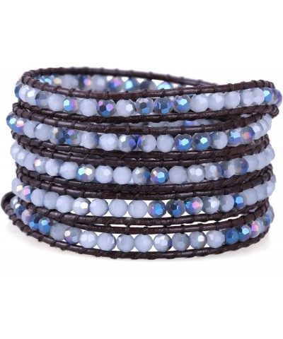 Crystal Gray Beaded 5 Wrap Bracelet On Lvory Leather Handmade Jewelry Blue 86 $19.95 Bracelets