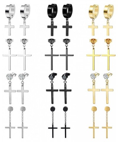 15 Pairs Mens Earrings Cross Earrings for Men Hoop Earrings Dangle Cross Earrings Fake Earrings CZ Stud Earrings for Men Wome...