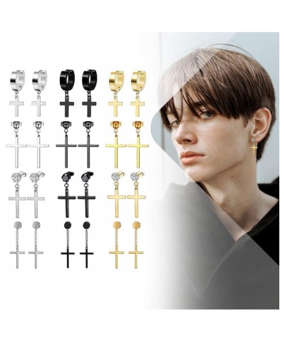 15 Pairs Mens Earrings Cross Earrings for Men Hoop Earrings Dangle Cross Earrings Fake Earrings CZ Stud Earrings for Men Wome...