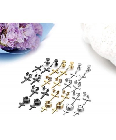 15 Pairs Mens Earrings Cross Earrings for Men Hoop Earrings Dangle Cross Earrings Fake Earrings CZ Stud Earrings for Men Wome...