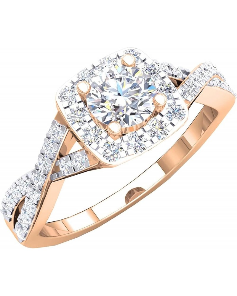 1.55 Cttw Round Cubic Zirconia Crisscross Shank Halo Engagement Ring for Women in 10K Solid Gold 6 Solid Rose Gold $147.46 Rings