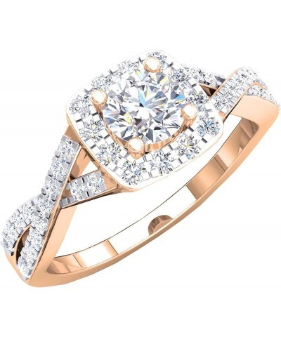 1.55 Cttw Round Cubic Zirconia Crisscross Shank Halo Engagement Ring for Women in 10K Solid Gold 6 Solid Rose Gold $147.46 Rings