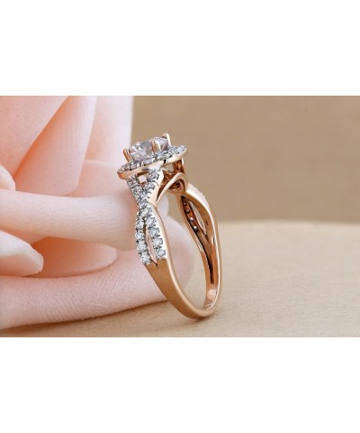 1.55 Cttw Round Cubic Zirconia Crisscross Shank Halo Engagement Ring for Women in 10K Solid Gold 6 Solid Rose Gold $147.46 Rings