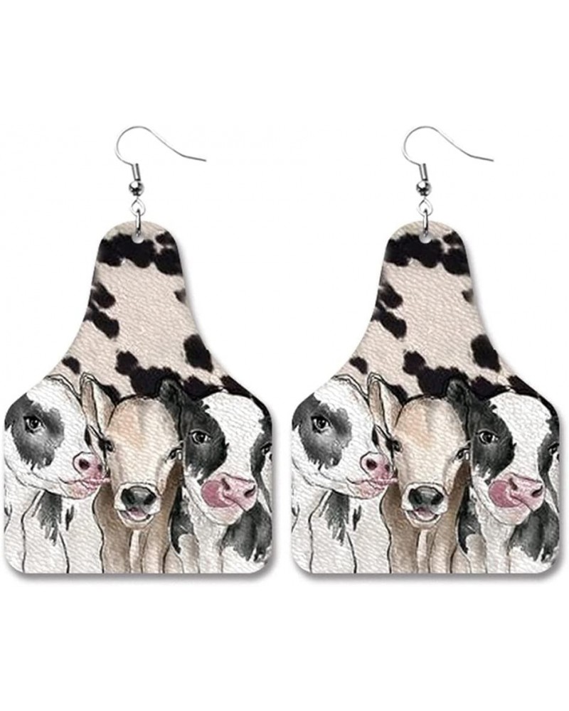 Cow Tag Hook Earrings Retro Geometric Cow Animal Pattern Dangle Drop Earrings for Women Girls Christmas Jewelry 2 $8.99 Earrings