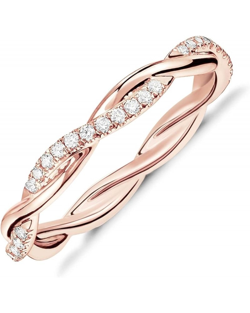 14K Gold Plated Cubic Zirconia Twisted Rope Eternity Band for Women 4 Rose Gold $13.13 Rings