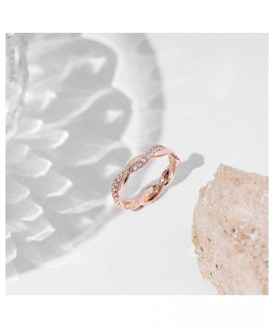 14K Gold Plated Cubic Zirconia Twisted Rope Eternity Band for Women 4 Rose Gold $13.13 Rings