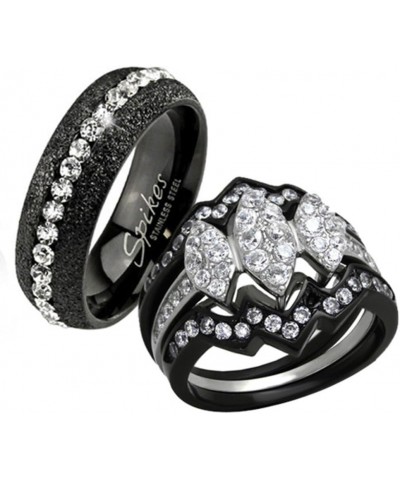 His Hers 4 Piece Black Ion Plated Stainless Steel Wedding Engagement Ring Band Set Size Women's 07 Men's 11 $16.25 Sets