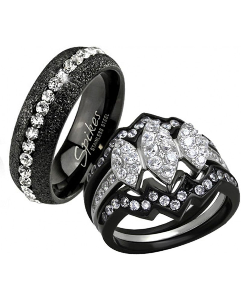 His Hers 4 Piece Black Ion Plated Stainless Steel Wedding Engagement Ring Band Set Size Women's 07 Men's 11 $16.25 Sets