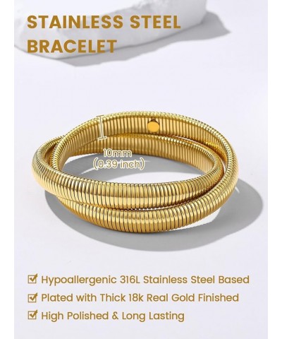 GoldChic Jewelry Stainless Steel Stretch Link Chain Bracelet for Women, Flexible Wide Gold Wristband Bangle Bracelets, 10mm, ...