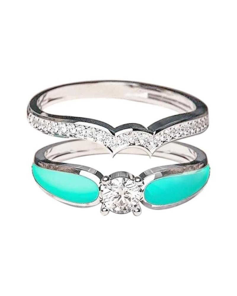 2 PCS Ring Set Natural Turquoise Diamond Rings Western Jewelry Turquoise Silver Color Rings for Women Bohemian Joint Knuckle ...