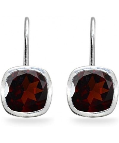 Sterling Silver Genuine or Synthetic Gemstone 6x6mm Cushion Bezel-Set Dainty Drop Leverback Earrings for Women Girls Garnet $...