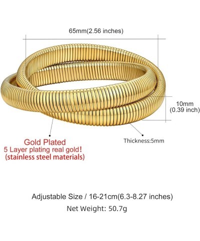 GoldChic Jewelry Stainless Steel Stretch Link Chain Bracelet for Women, Flexible Wide Gold Wristband Bangle Bracelets, 10mm, ...