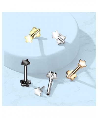 16g Implant Grade Titanium Star Shaped Top Push In Threadless Labret Studs Flat Back Stud Barbell Flower Base Cartilage Nose ...