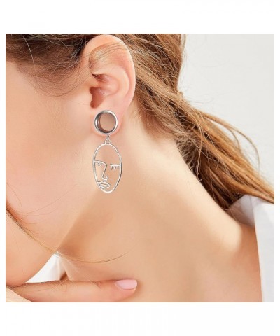 1 Pair Facial Lines Dangle Ear Gauges Piercing Jewelry Stainless Steel With Heart-shaped Zircon Ear Hangers Plugs Tunnels Wom...