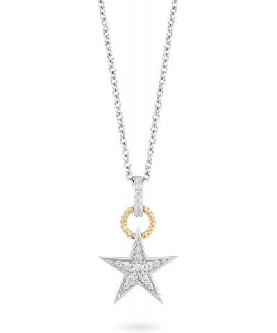 Hallmark Fine Jewelry Sterling Silver and 14K Yellow Gold 1/6 Cttw Natural White Round Diamond Star Pendant Necklace, 18" Cab...