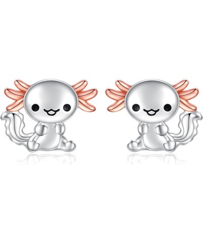 925 Sterling Silver Axolotl Earrings Stud Necklace Hypoallergenic Cute Animal Jewelry Gifts for Women Teen Girls Earrings $13...