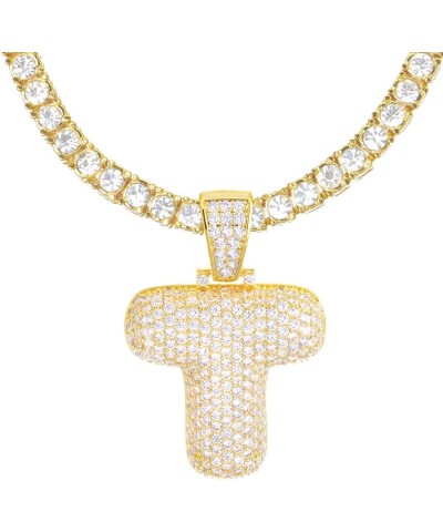 Iced Hip Hop A - Z Initial Bubble Letter 14K Gold Plated Real Feel Heavy 24" Tennis Chain Necklace Set T $15.11 Necklaces