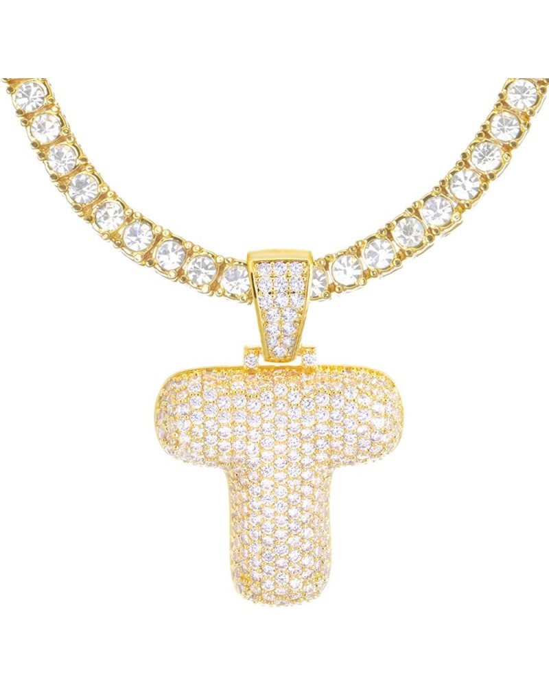 Iced Hip Hop A - Z Initial Bubble Letter 14K Gold Plated Real Feel Heavy 24" Tennis Chain Necklace Set T $15.11 Necklaces