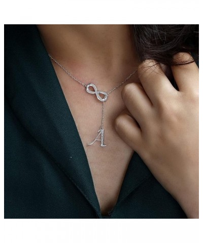 Diamond Initial Necklaces For Women 8 Shape Pendant Sterling Silver Bubble Letter For Women Adjustable Cute Link Paperclip Ch...