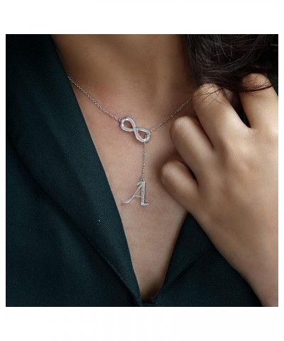 Diamond Initial Necklaces For Women 8 Shape Pendant Sterling Silver Bubble Letter For Women Adjustable Cute Link Paperclip Ch...