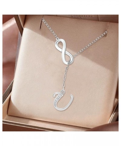 Diamond Initial Necklaces For Women 8 Shape Pendant Sterling Silver Bubble Letter For Women Adjustable Cute Link Paperclip Ch...