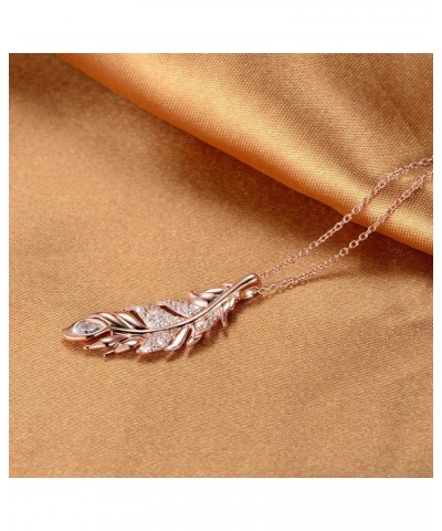 Silver Women Necklace 925 Sterling Silver Necklace Birthstone Created Turquoise/CZ Zircon Feather Pendant Necklaces Gold-085 ...