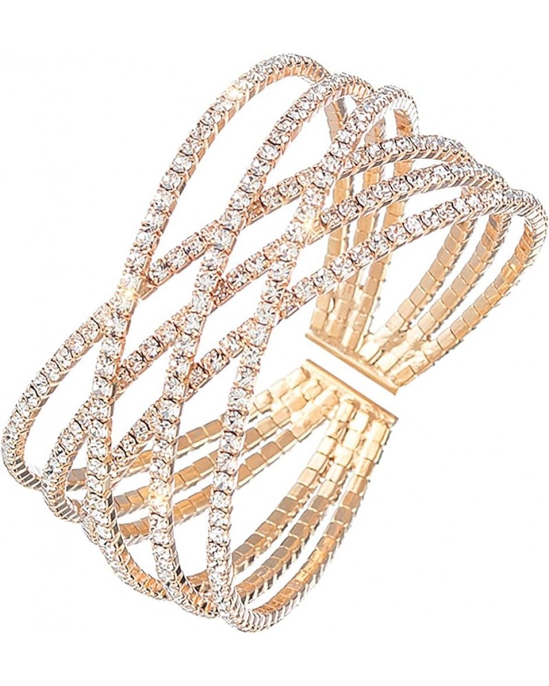 Rhinestone Bracelet for Women Multilayer Cuff Bracelet Craystal Braidal Bracelets Prom Party Jewelry Gold $8.99 Bracelets