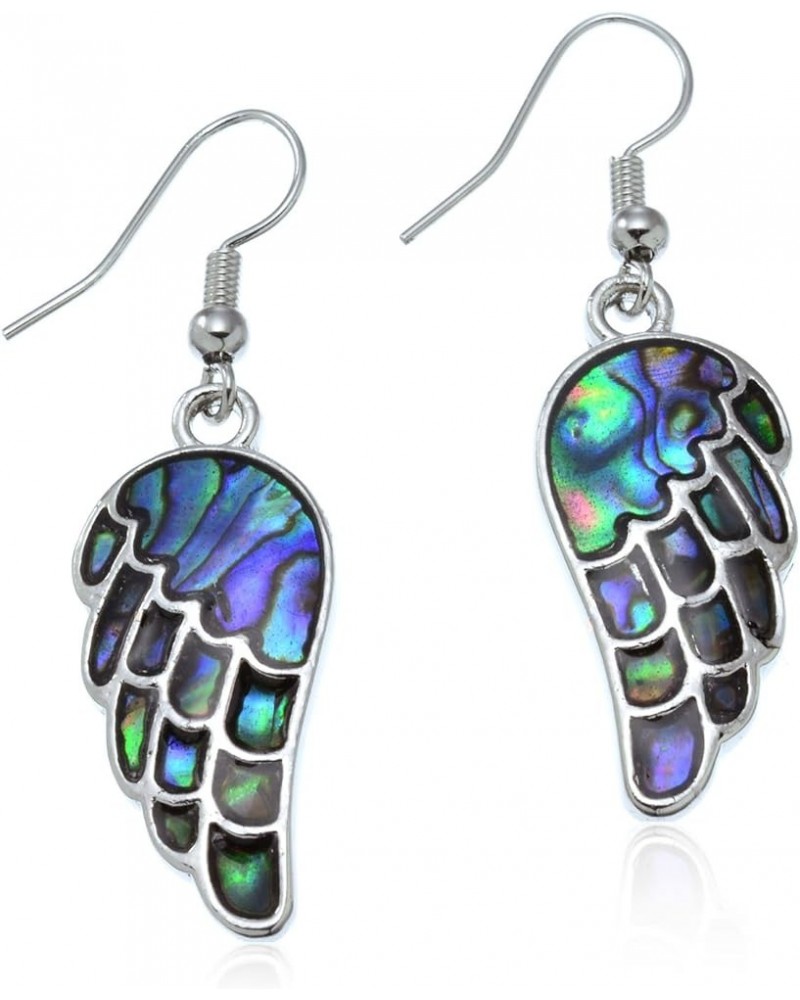 Silvertone Abalone Drop Earrings Angel Wings $11.21 Earrings