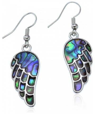 Silvertone Abalone Drop Earrings Angel Wings $11.21 Earrings