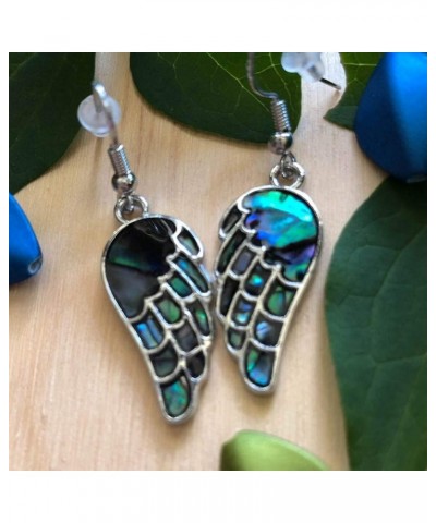 Silvertone Abalone Drop Earrings Angel Wings $11.21 Earrings