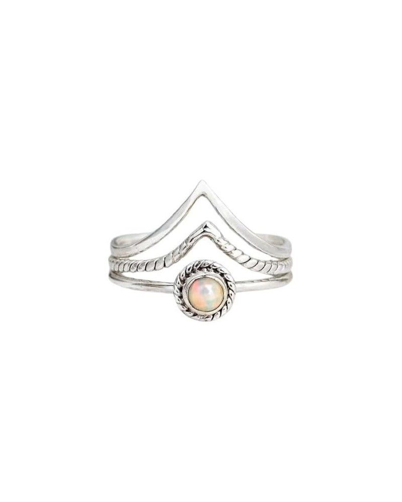 3 Stacking Rings Set, Opal Ring, Sterling Silver Ring,Gift for Women, Boho Ring, Simple Chevron Ring, Gemstone Bohemian Jewel...